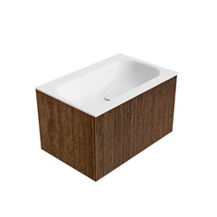 MONDIAZ KURVE 70cm badmeubel kleur Walnut met 1 lade en 0 deuren. Wastafel BIG SMALL Midden 1 kraangat Talc.