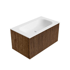MONDIAZ KURVE 80cm badmeubel kleur Walnut met 1 lade en 0 deuren. Wastafel BIG SMALL Midden zonder kraangat Talc.