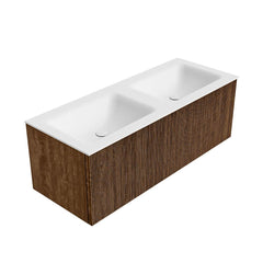 MONDIAZ KURVE 120cm badmeubel kleur Walnut met 1 lade en 0 deuren. Wastafel CLOUD Dubbel zonder kraangat Talc.