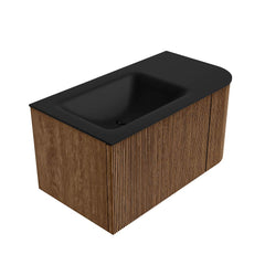 MONDIAZ KURVE 85cm badmeubel ronding Rechts kleur Walnut met 1 lade en 1 deur. Wastafel CLOUD Links 1 kraangat Urban.