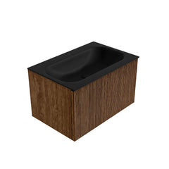 MONDIAZ KURVE 70cm badmeubel kleur Walnut met 1 lade en 0 deuren. Wastafel BIG SMALL Midden zonder kraangat Urban.