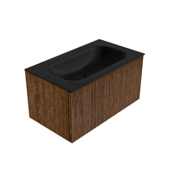 MONDIAZ KURVE 80cm badmeubel kleur Walnut met 1 lade en 0 deuren. Wastafel BIG SMALL Midden zonder kraangat Urban.