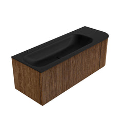 MONDIAZ KURVE 125cm badmeubel ronding Rechts kleur Walnut met 1 lade en 1 deur. Wastafel BIG MEDIUM Links zonder kraangat Urban.