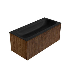 MONDIAZ KURVE 100cm badmeubel kleur Walnut met 1 lade en 0 deuren. Wastafel BIG MEDIUM Midden 1 kraangat Urban.