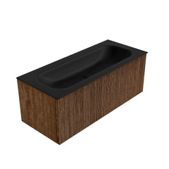 MONDIAZ KURVE 110cm badmeubel kleur Walnut met 1 lade en 0 deuren. Wastafel BIG MEDIUM Midden 1 kraangat Urban.