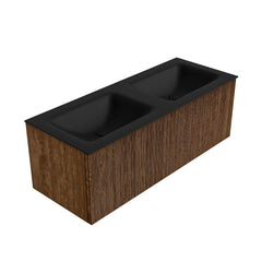 MONDIAZ KURVE 120cm badmeubel kleur Walnut met 1 lade en 0 deuren. Wastafel CLOUD Dubbel 2 kraangaten Urban.