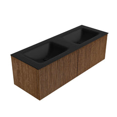 MONDIAZ KURVE 130cm badmeubel kleur Walnut met 2 lades en 0 deuren. Wastafel CLOUD Dubbel zonder kraangat Urban.