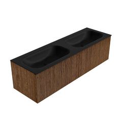MONDIAZ KURVE 150cm badmeubel kleur Walnut met 2 lades en 0 deuren. Wastafel BIG SMALL Dubbel zonder kraangat Urban.