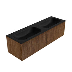 MONDIAZ KURVE 150cm badmeubel kleur Walnut met 2 lades en 0 deuren. Wastafel BIG SMALL Dubbel 2 kraangaten Urban.