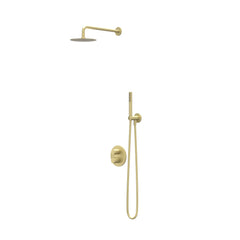 IVY Bond inbouw regendoucheset 2-weg - 30cm plafondbuis - 30cm slim hoofddouche rond - glijstang - 3-standen handdouche - geborsteld mat goud pvd