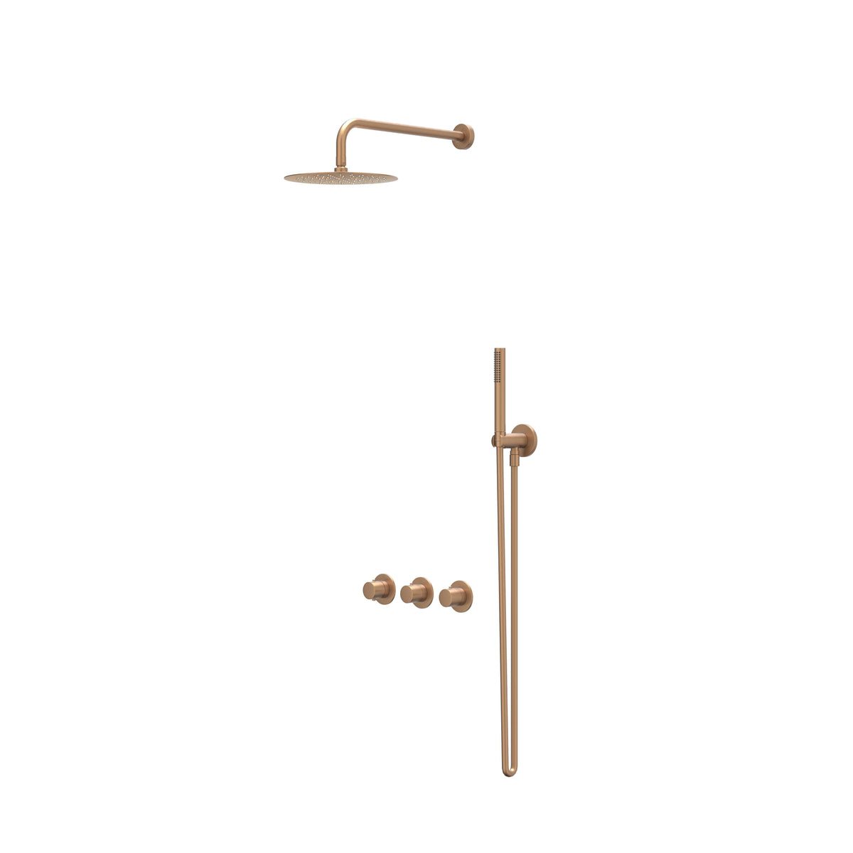 IVY Bond inbouw regendoucheset symmetry 2 stopkranen - 30cm plafondbuis - 25cm medium hoofddouche - wandhouder - staafhanddouche - geborsteld mat koper pvd