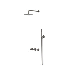 IVY Bond inbouw regendoucheset symmetry 2 stopkranen - 30cm plafondbuis - 25cm slim hoofddouche - glijstang - staafhanddouche - geborsteld metal black pvd