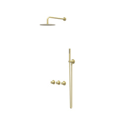 IVY Bond inbouw regendoucheset symmetry 2 stopkranen - 30cm plafondbuis - 30cm medium hoofddouche - glijstang - staafhanddouche - geborsteld mat goud pvd