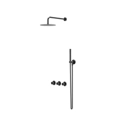 IVY Bond inbouw regendoucheset symmetry 2 stopkranen - 40cm wandarm - 30cm medium hoofddouche - wandhouder - staafhanddouche - zwart chroom pvd