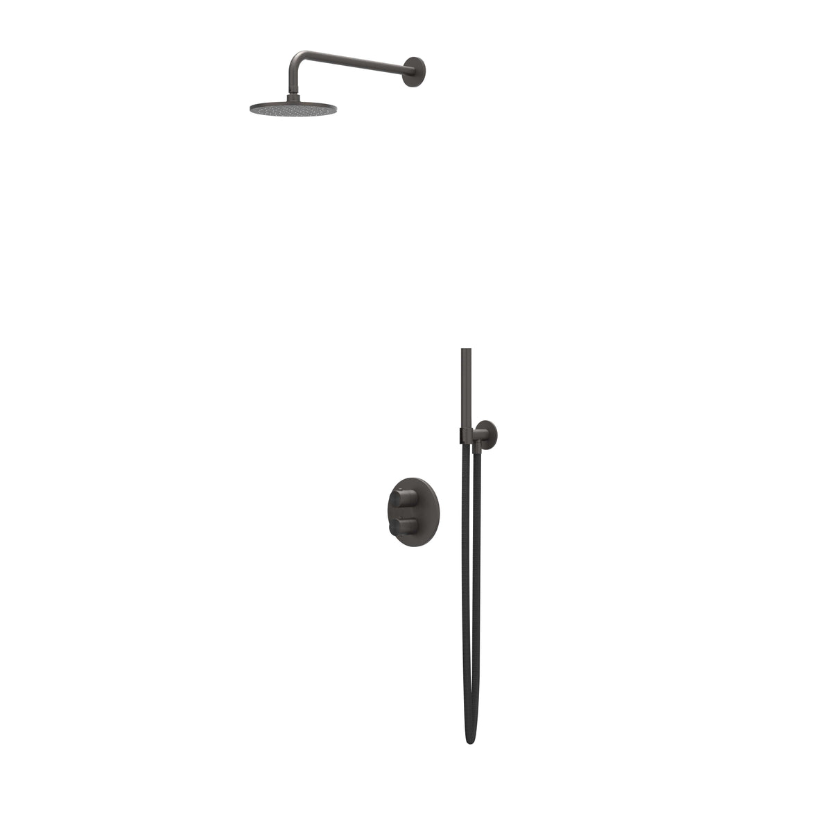 IVY Concord inbouw regendoucheset 2-weg - 40cm wandarm - 25cm medium hoofddouche rond - glijstang - staafhanddouche - rvs316 geborsteld carbon black pvd