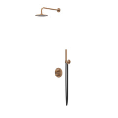 IVY Concord inbouw regendoucheset 2-weg - 30cm plafondbuis - 25cm medium hoofddouche rond - wandhouder - staafhanddouche - rvs316 geborsteld mat koper pvd