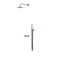 IVY Concord inbouw regendoucheset symmetry 2-weg - 40cm wandarm - 25cm medium hoofddouche - wandhouder - staafhanddouche - rvs316 geborsteld mat koper pvd