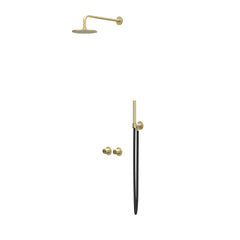 IVY Concord inbouw regendoucheset symmetry 2-weg - 40cm wandarm - 30cm medium hoofddouche - glijstang - staafhanddouche - rvs316 geborsteld mat goud pvd