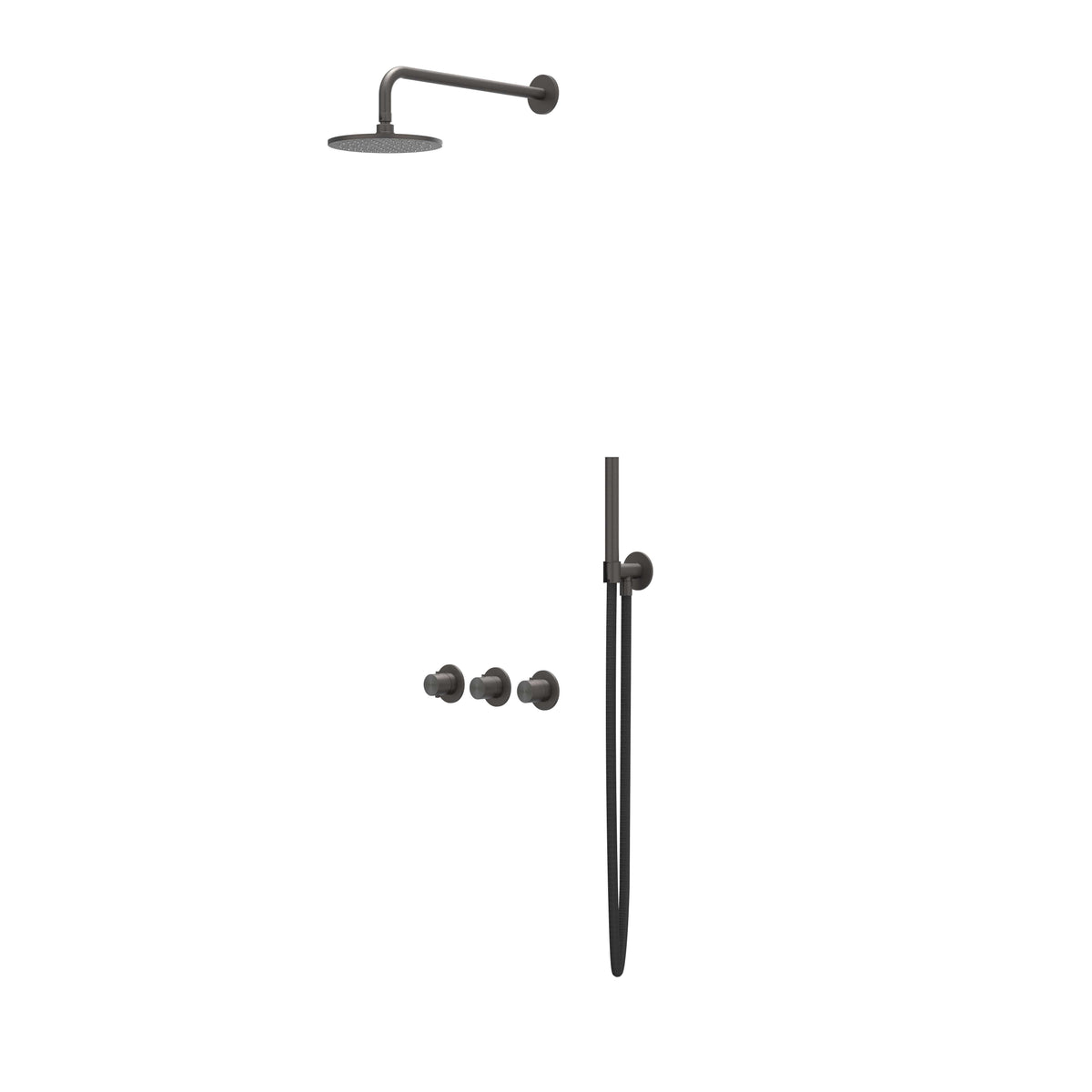 IVY Concord inbouw regendoucheset symmetry 2 stopkranen - 20cm plafondbuis - 30cm medium hoofddouche - wandhouder - staafhanddouche - rvs316 geborsteld carbon black pvd