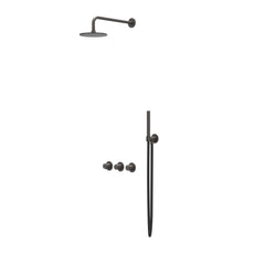 IVY Concord inbouw regendoucheset symmetry 2 stopkranen - 30cm plafondbuis - 20cm medium hoofddouche - wandhouder - staafhanddouche - rvs316 geborsteld carbon black pvd