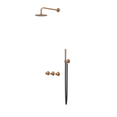 IVY Concord inbouw regendoucheset symmetry 2 stopkranen - 30cm plafondbuis - 30cm medium hoofddouche - glijstang - staafhanddouche - rvs316 geborsteld mat koper pvd