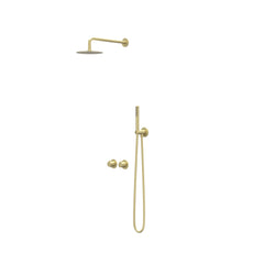 IVY Pact inbouw regendoucheset symmetry 2-weg - 15cm plafondbuis - 25cm slim hoofddouche - glijstang - staafhanddouche - geborsteld mat goud pvd