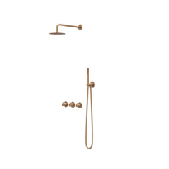 IVY Pact inbouw regendoucheset symmetry 2 stopkranen - 30cm plafondbuis - 25cm medium hoofddouche - glijstang - staafhanddouche - geborsteld mat koper pvd