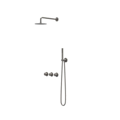 IVY Pact inbouw regendoucheset symmetry 2 stopkranen - 30cm plafondbuis - 25cm slim hoofddouche - glijstang - satin spray handdouche - geborsteld metal black pvd