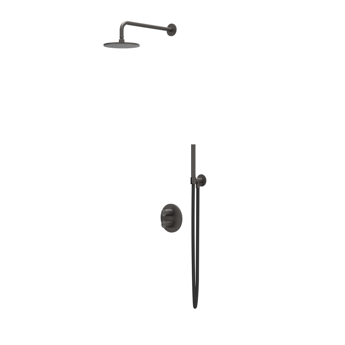 IVY Tribe inbouw regendoucheset 2-weg - 40cm wandarm - 20cm medium hoofddouche rond - wandhouder - staafhanddouche - rvs316 geborsteld carbon black pvd