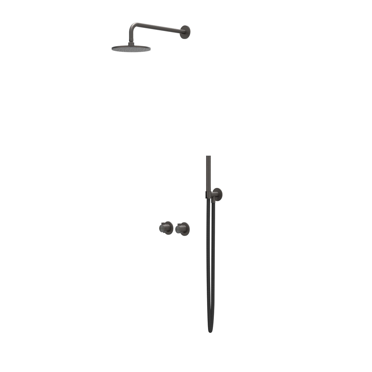IVY Tribe inbouw regendoucheset symmetry 2-weg - 20cm plafondbuis - 20cm medium hoofddouche - glijstang - staafhanddouche - rvs316 geborsteld carbon black pvd