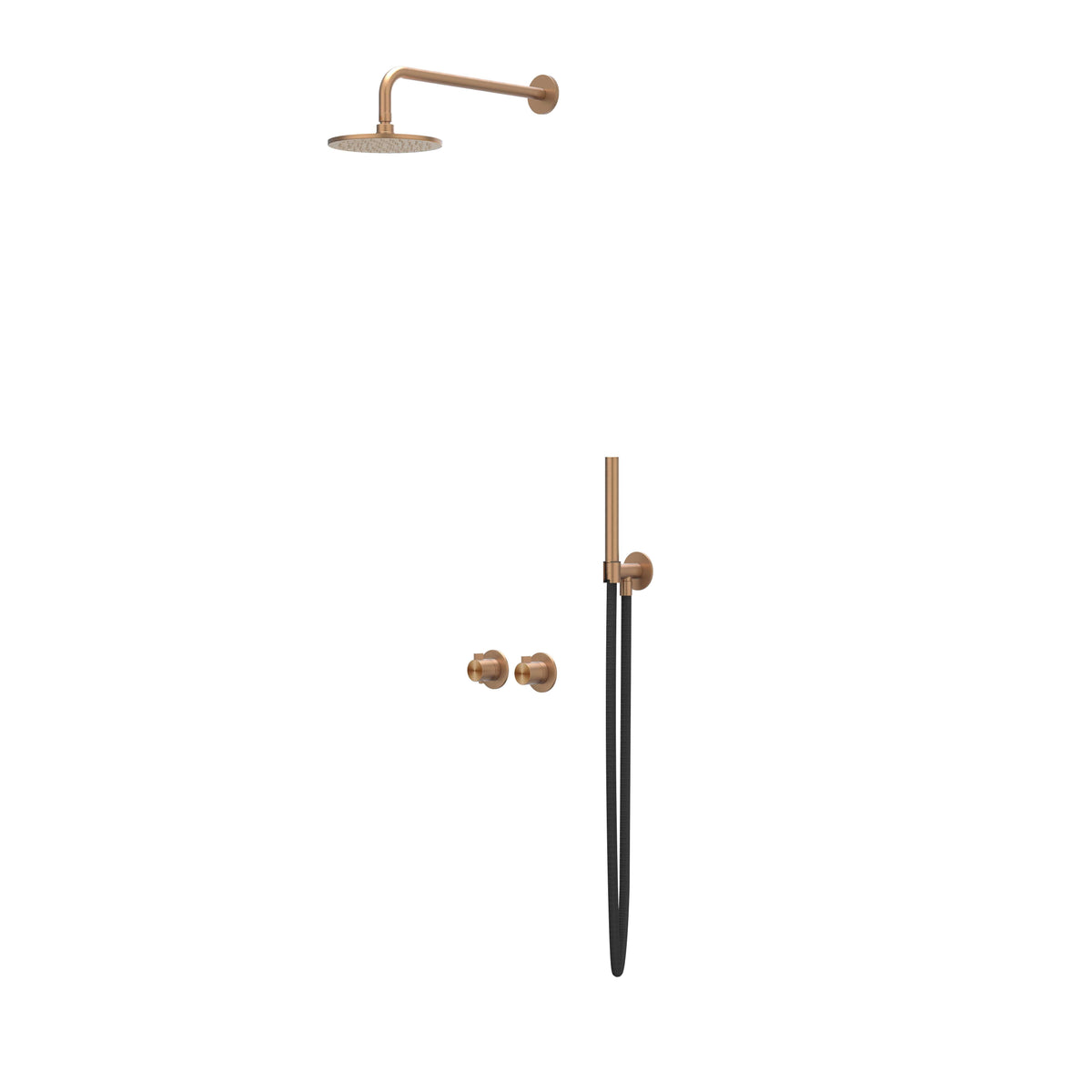 IVY Tribe inbouw regendoucheset symmetry 2-weg - 40cm wandarm - 25cm medium hoofddouche - glijstang - staafhanddouche - rvs316 geborsteld mat koper pvd