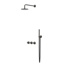 IVY Tribe inbouw regendoucheset symmetry 2 stopkranen - 30cm plafondbuis - 25cm medium hoofddouche - wandhouder - staafhanddouche - rvs316 geborsteld carbon black pvd