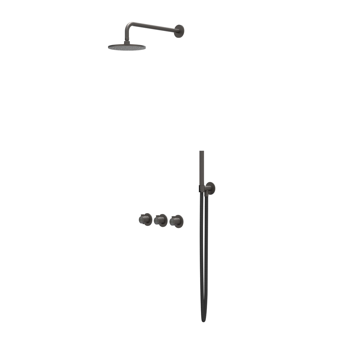 IVY Tribe inbouw regendoucheset symmetry 2 stopkranen - 30cm plafondbuis - 25cm medium hoofddouche - glijstang - staafhanddouche - rvs316 geborsteld carbon black pvd
