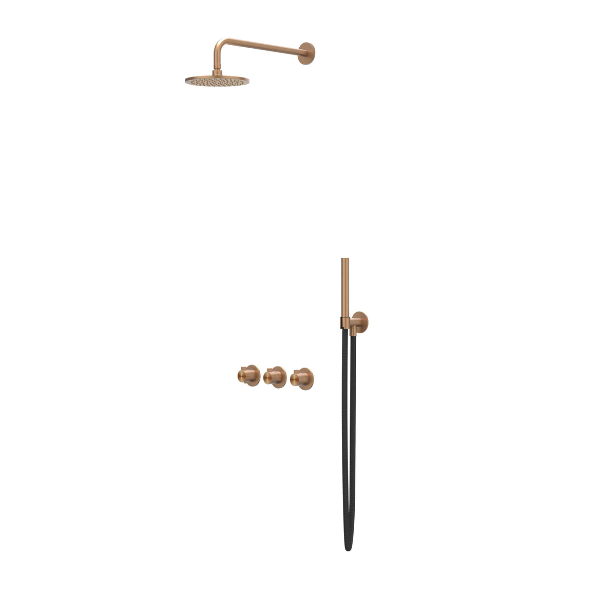 IVY Tribe inbouw regendoucheset symmetry 2 stopkranen - 20cm plafondbuis - 30cm medium hoofddouche - glijstang - staafhanddouche - rvs316 geborsteld mat koper pvd