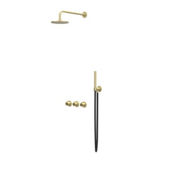 IVY Tribe inbouw regendoucheset symmetry 2 stopkranen - 30cm plafondbuis - 25cm medium hoofddouche - glijstang - staafhanddouche - rvs316 geborsteld mat goud pvd