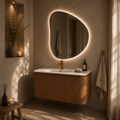 Aurélia Maison Valmont Badmeubel - warm noten - afgerond - met wastafel - polystone - 1 kraangat - mat wit