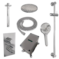 Brauer Edition inbouwset met 3-weg thermostaat - hoofddouche 20cm - plafondbuis 20cm - ronde 3-standen handdouche - glijstang met aansluitbocht - chroom