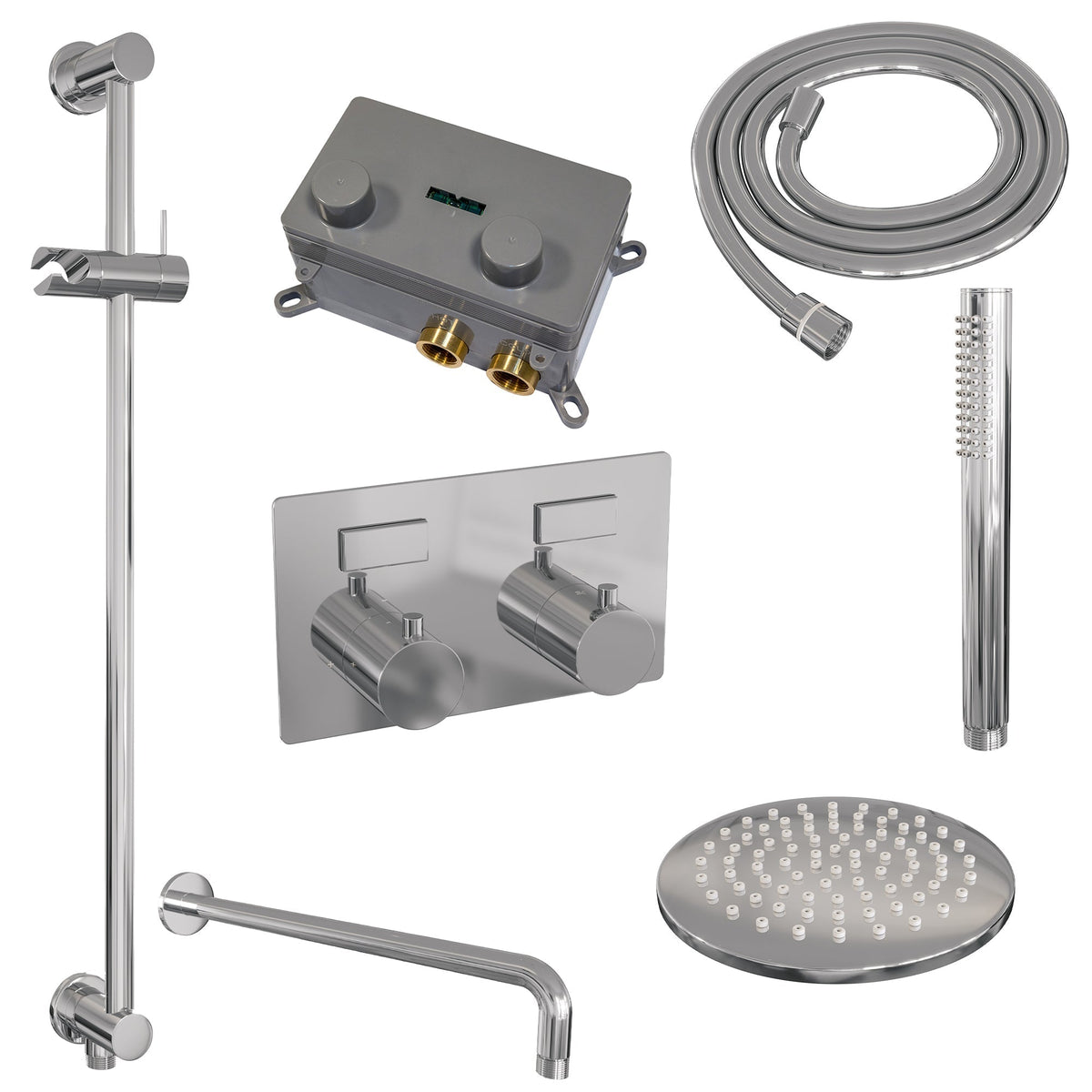 Brauer Edition inbouw doucheset - staafhanddouche - 20cm hoofdouche - gebogen wandarm - glijstang - chroom