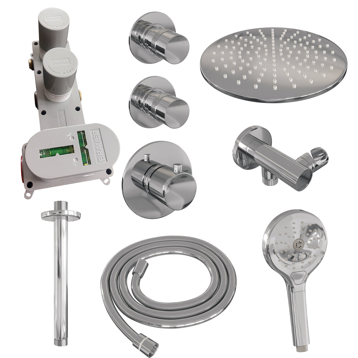 Brauer Edition thermostatische inbouw doucheset - chroom - hoofddouche 30cm - plafondsteun - ronde handdouche