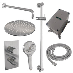 Brauer Carving inbouwset met 3-weg thermostaat - hoofddouche 30cm - gebogen wandarm 40cm - ronde 3-standen handdouche - glijstang met aansluitbocht - chroom