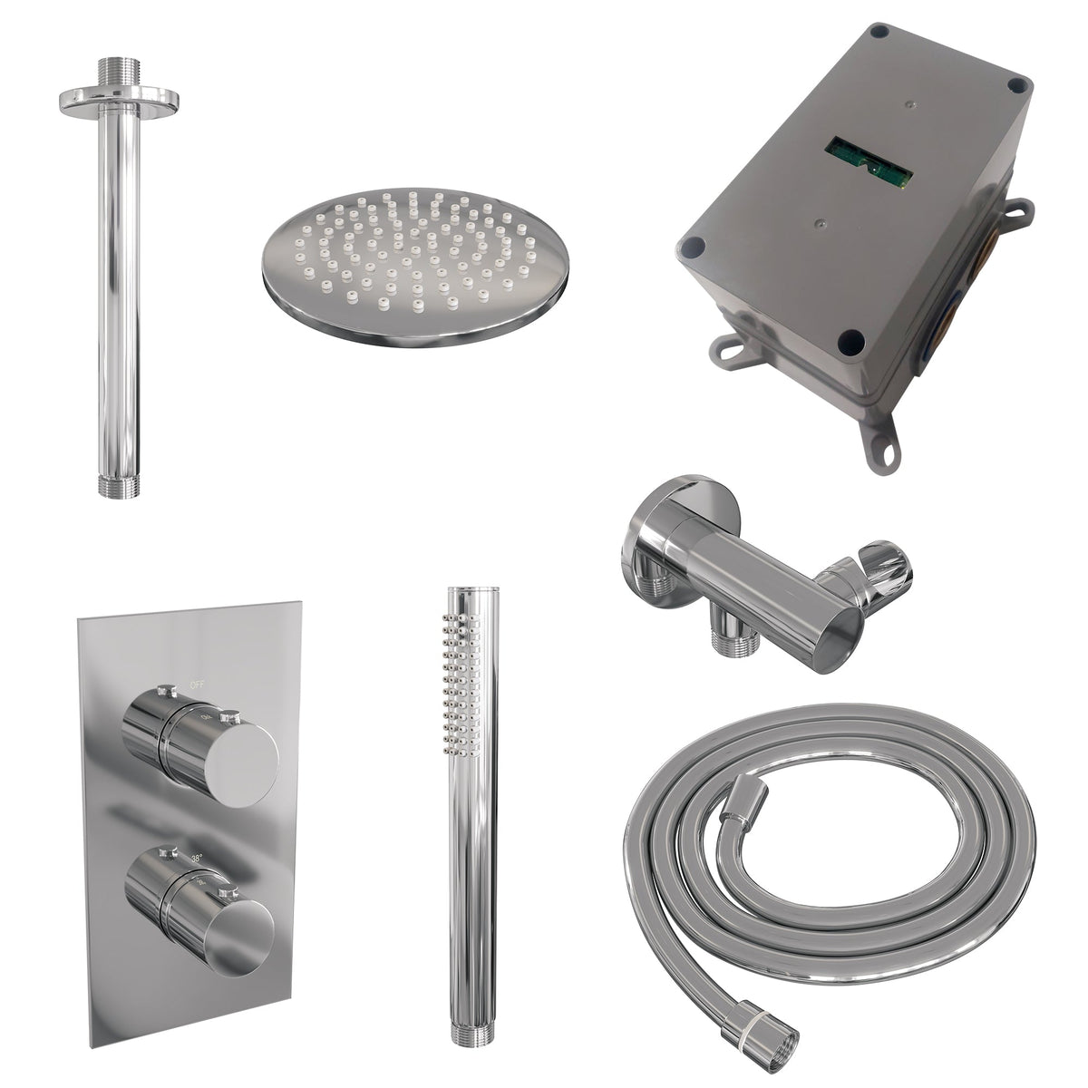 Brauer Edition inbouwset met 3-weg thermostaat - hoofddouche 20cm - plafondbuis 20cm - staafhanddouche - wandaansluiting - chroom
