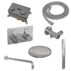 Brauer Carving inbouw doucheset - staafhanddouche - 20cm hoofdouche - gebogen wandarm - wandsteun - geborsteld rvs PVD