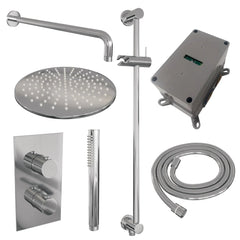 Brauer Edition inbouwset met 3-weg thermostaat - hoofddouche 30cm - gebogen wandarm 40cm - staafhanddouche - glijstang met aansluitbocht - chroom