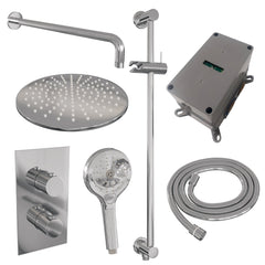 Brauer Edition inbouwset met 3-weg thermostaat - hoofddouche 30cm - gebogen wandarm 40cm - ronde 3-standen handdouche - glijstang met aansluitbocht - geborsteld RVS PVD