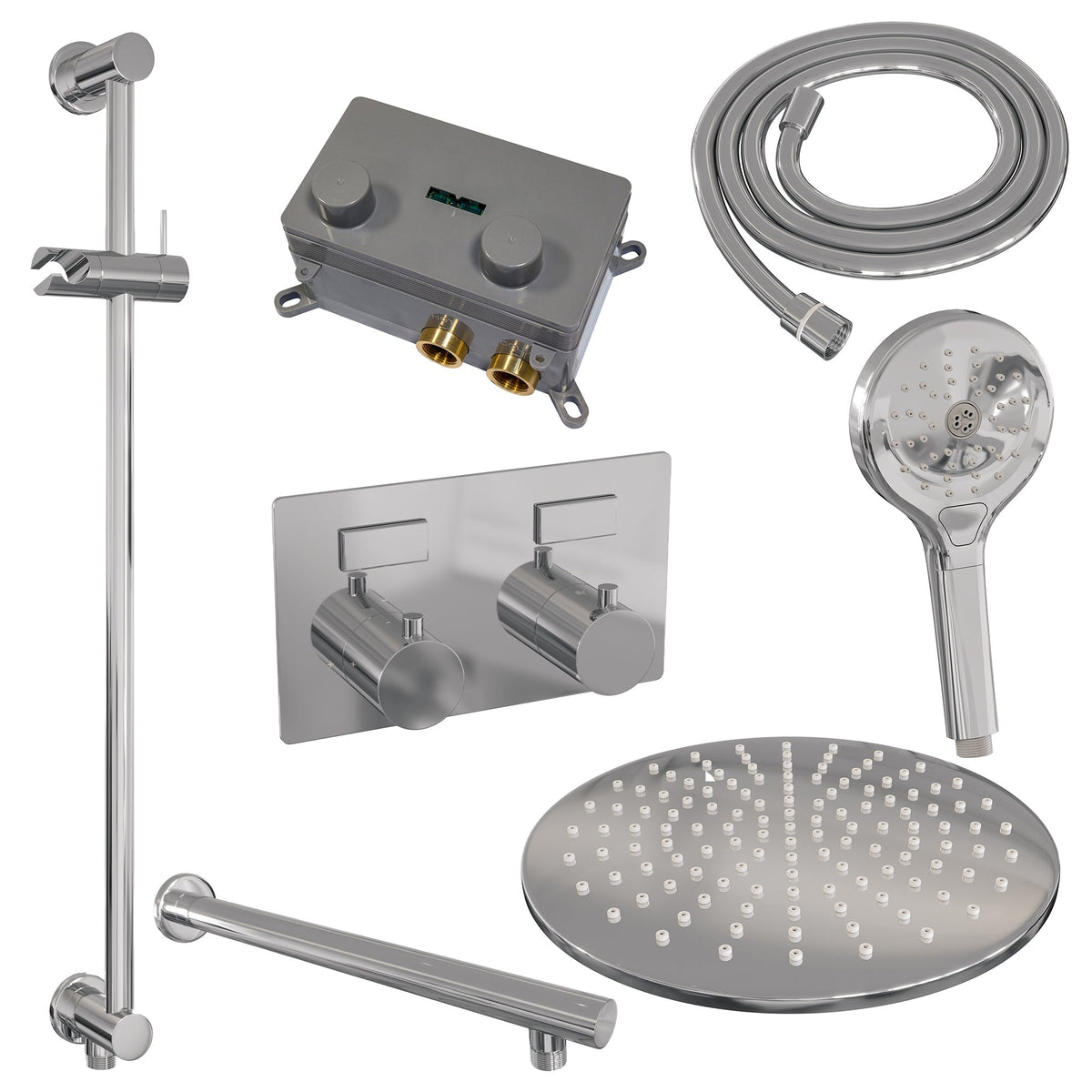 Brauer Edition inbouw doucheset - ronde handdouche - 30cm hoofdouche - rechte wandarm - glijstang - chroom