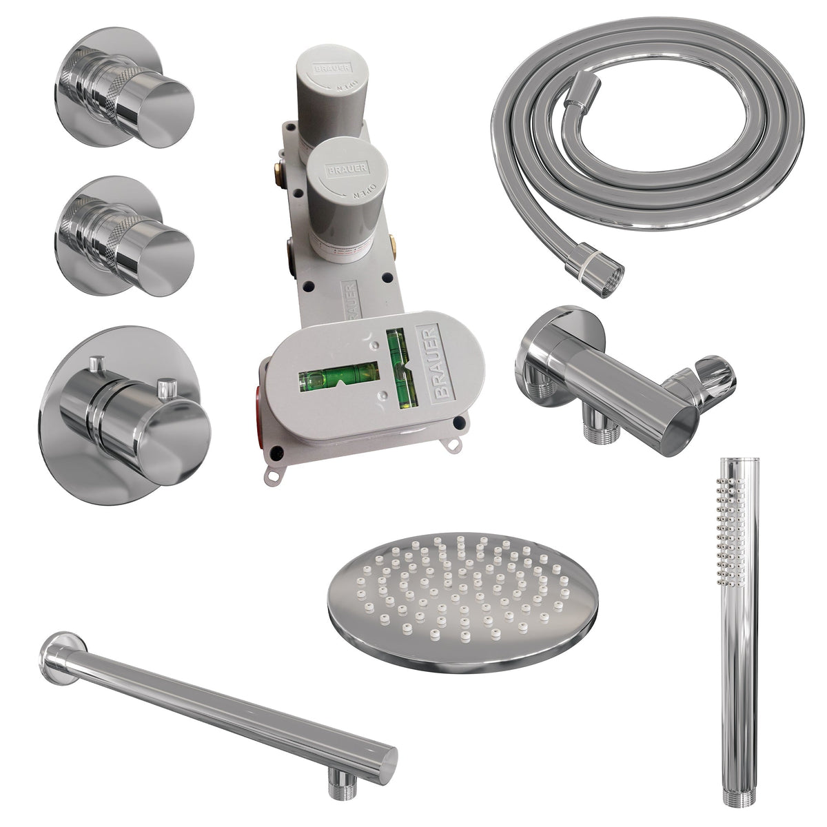 Brauer Edition thermostatische inbouw doucheset - chroom - hoofddouche 20cm - wandarm - staafhanddouche