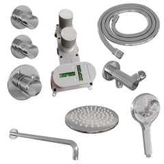 Brauer Edition thermostatische inbouw doucheset - hoofddouche 20cm - wandarm gebogen - ronde handdouche - Glijstang - chroom