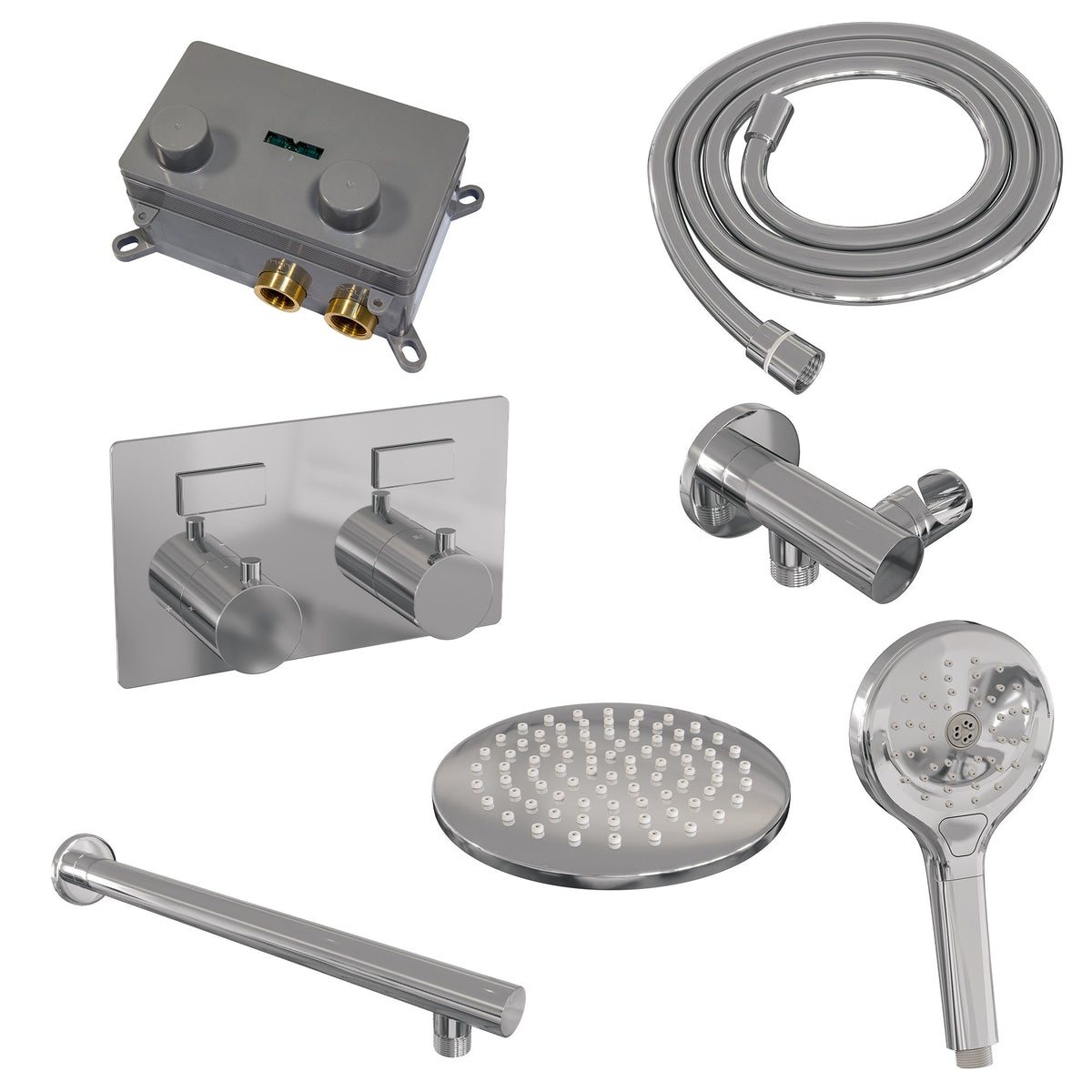 Brauer Edition inbouw doucheset - ronde handdouche - 20cm hoofdouche - rechte wandarm - wandsteun - chroom