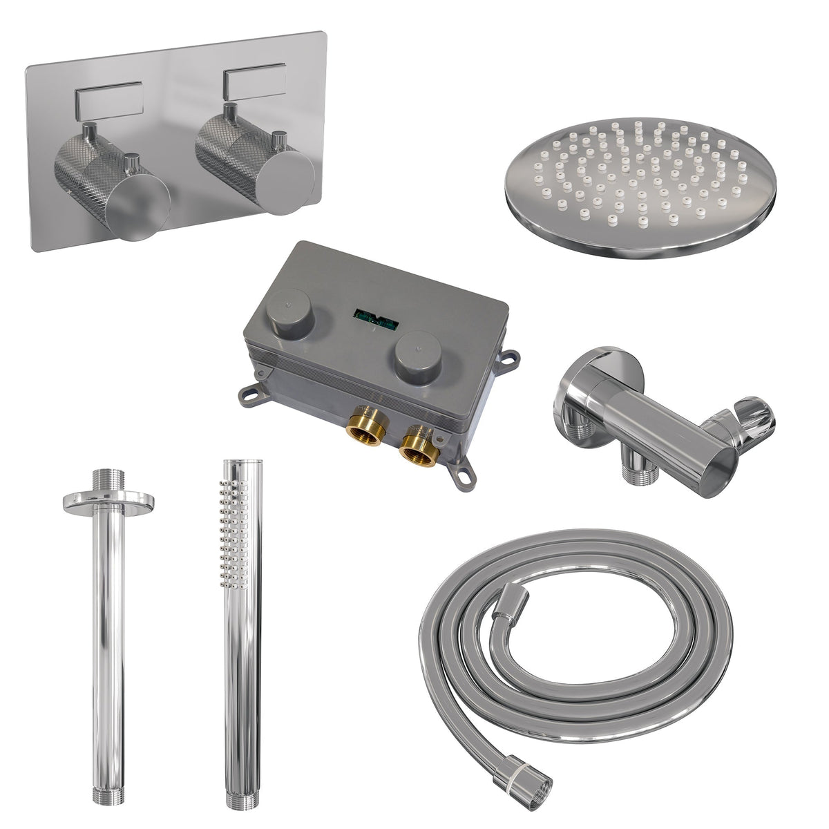 Brauer Carving inbouw doucheset - staafhanddouche - 20cm hoofdouche - plafondbuis - wandsteun - geborsteld rvs PVD
