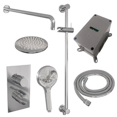 Brauer Edition inbouwset met 3-weg thermostaat - hoofddouche 20cm - gebogen wandarm 40cm - ronde 3-standen handdouche - glijstang met aansluitbocht - chroom